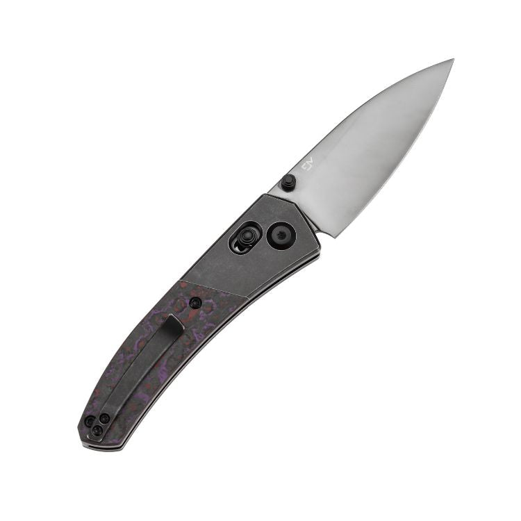 Kansept Dako - S35VN Mirror DLC Coated Blade - Blackwash Titanium - Purple Haze Fatcarbon