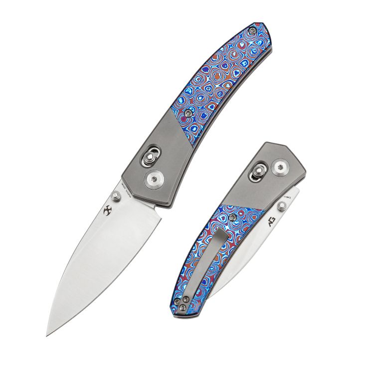 Kansept Dako - S35VN Satin Finish Blade - Titanium - Timascus