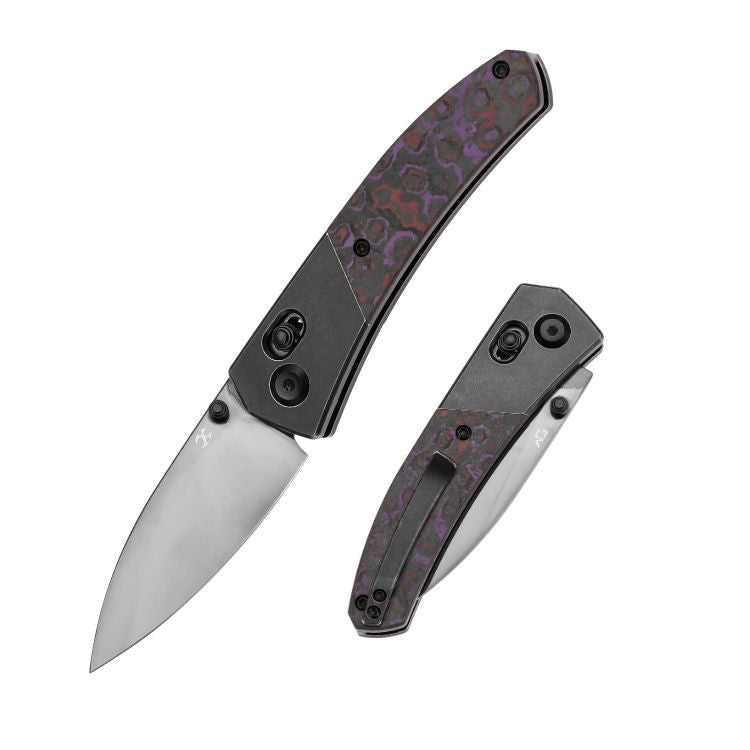 Kansept Dako - S35VN Mirror DLC Coated Blade - Blackwash Titanium - Purple Haze Fatcarbon