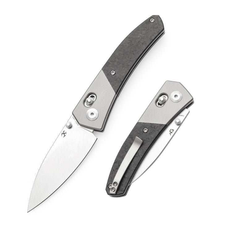Kansept Dako - S35VN Stone Washed Blade - Titanium - Shred Carbon Fiber