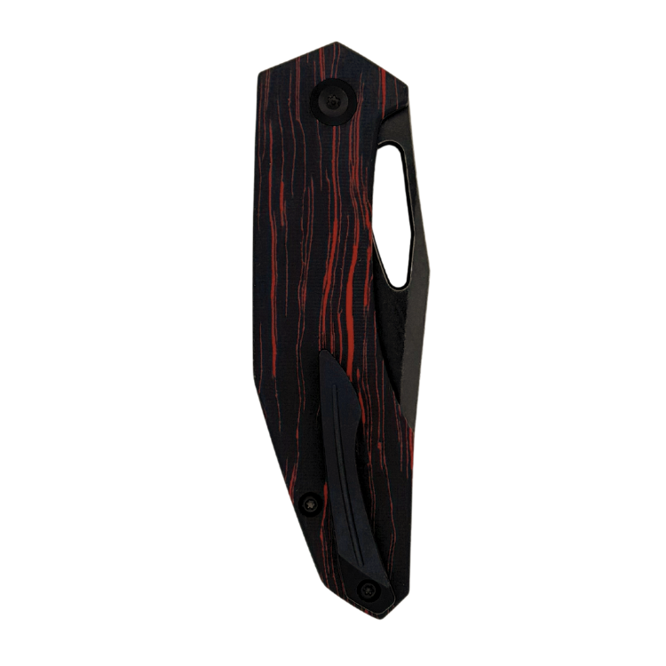 Pocket Knife for EDC - Orbital Knives Callisto - Closed - Lock Side - Exclusive - Black/Red Gmascus - Coated Blade and Hardware