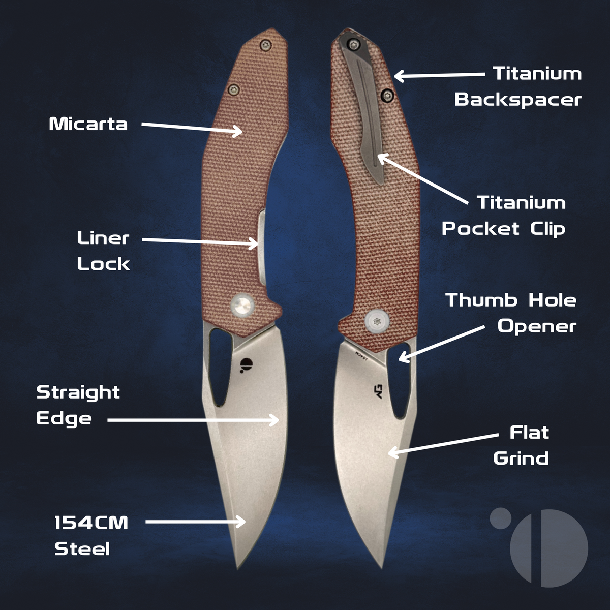 Pocket Knife for Everyday Carry - Micarta, Titanium Pocket Clip and Backspacer, 154CM.