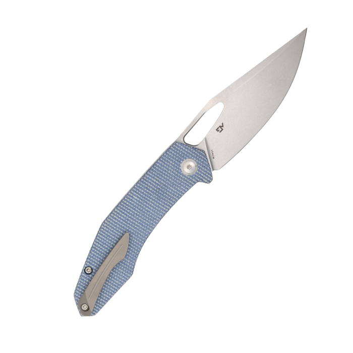 Pocket Knife for EDC - Callisto in Blue Micarta - 154CM - Open - Lock Side