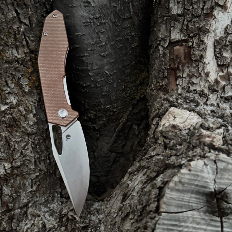 Callisto Pocket Knife - Natural Brown Micarta - Stone Washed