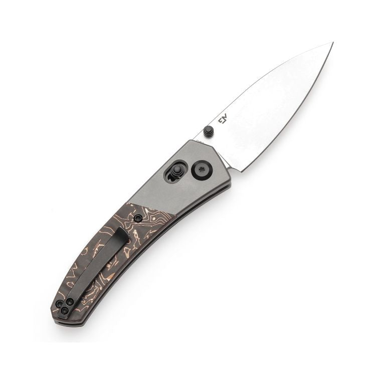 Kansept Dako - S35VN Stone Washed Blade - Titanium - Copper Carbon Fiber