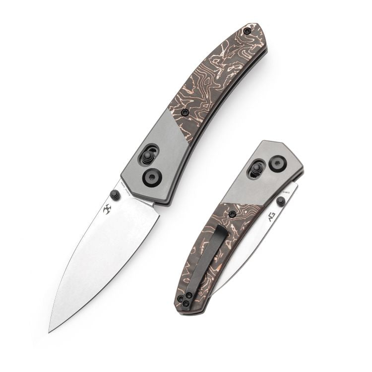 Kansept Dako - S35VN Stone Washed Blade - Titanium - Copper Carbon Fiber