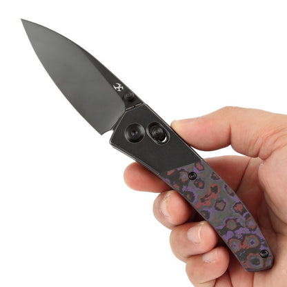 Kansept Dako - S35VN Mirror DLC Coated Blade - Blackwash Titanium - Purple Haze Fatcarbon