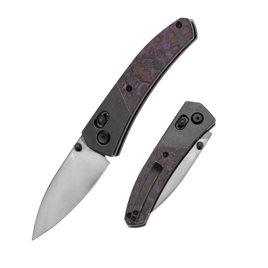 Kansept Dako - S35VN Mirror DLC Coated Blade - Blackwash Titanium - Purple Haze Fatcarbon