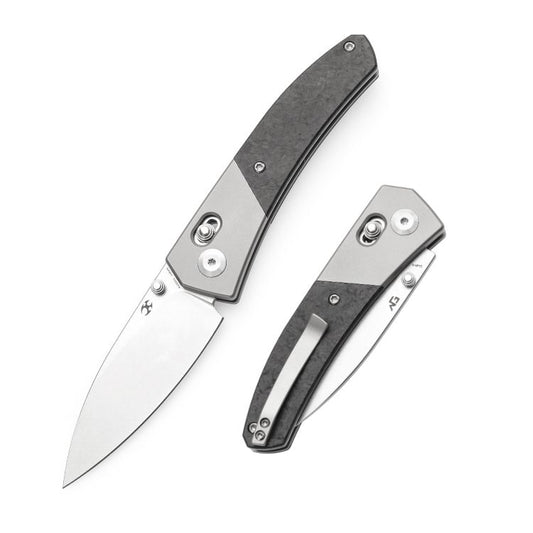 Kansept Dako - S35VN Stone Washed Blade - Titanium - Shred Carbon Fiber