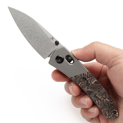 Kansept Dako - S35VN Stone Washed Blade - Titanium - Copper Carbon Fiber