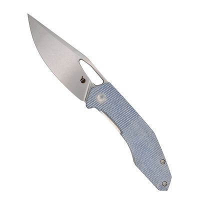 High Quality Pocket Knife for EDC - Orbital Knives Callisto - Blue Micarta - Open - 154CM Steel - Show Side 