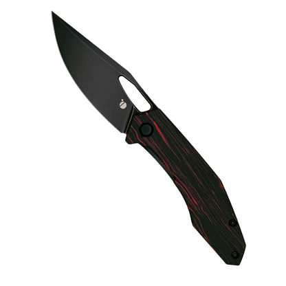 High Quality Pocket Knife - Orbital Knives Callisto Exclusive - Red/Black Gmascus - 154CM Steel - Coated Blade and Hardware - Liner Lock - Open - Showside