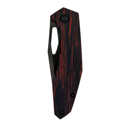 Orbital Knives Callisto Site Exclusive - Black/Red Gmascus - Coated Blade and Hardware - 154CM - Closed - Show Side - Pocket Knives for EDC - High Quality. 